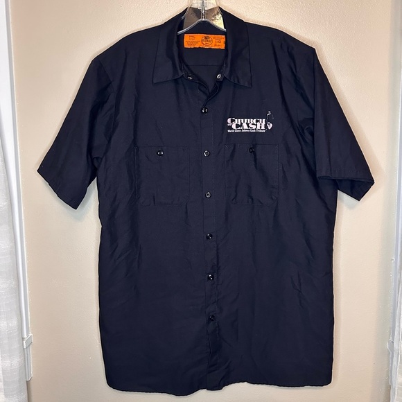 Church of Cash Men’s Button Down Short Sleeve Shirt Size Large Black - Picture 1 of 5